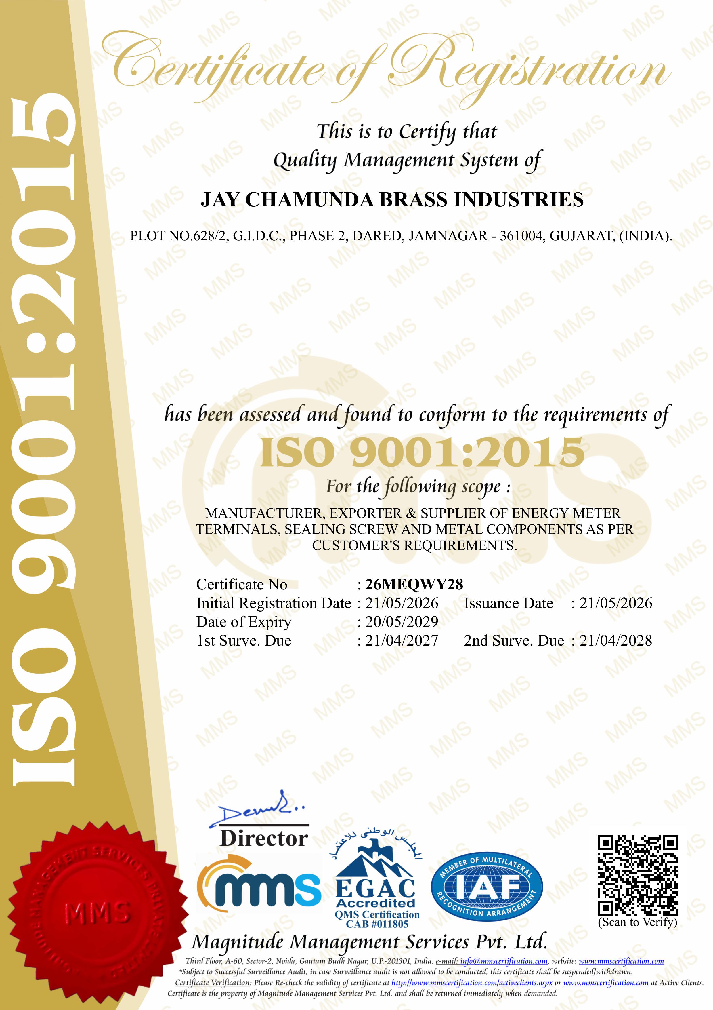 ISO Certificate - Jay Chamunda Brass Industries